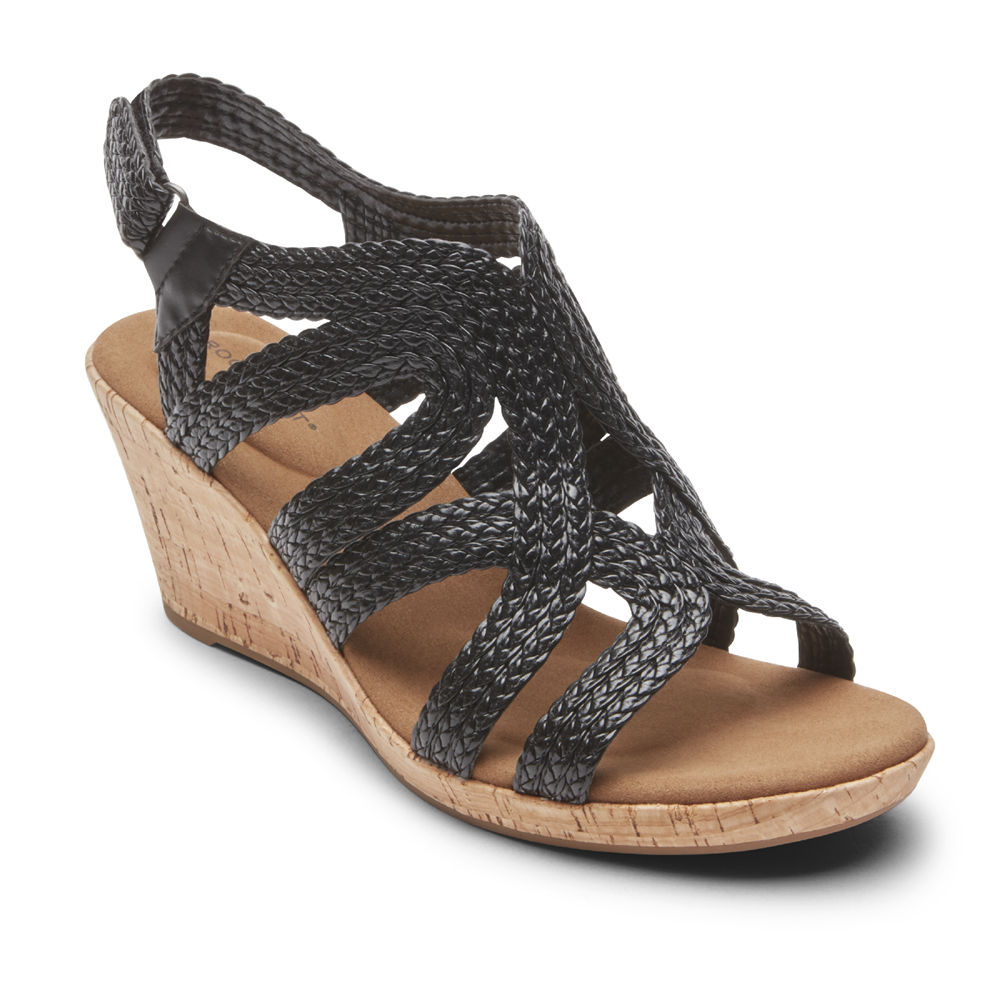 Rockport Sandaler Dame Svart - Briah Braided - IRHY96185